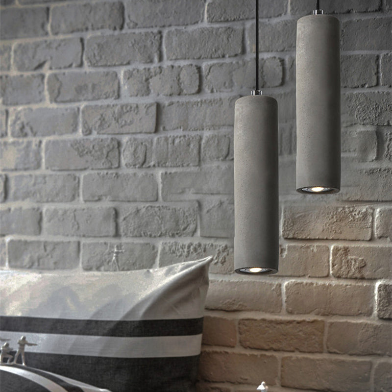 Cement Cylinder LED Track Light Nordic Style 1-LED Pendant Lighting in Gray for Kitchen Island