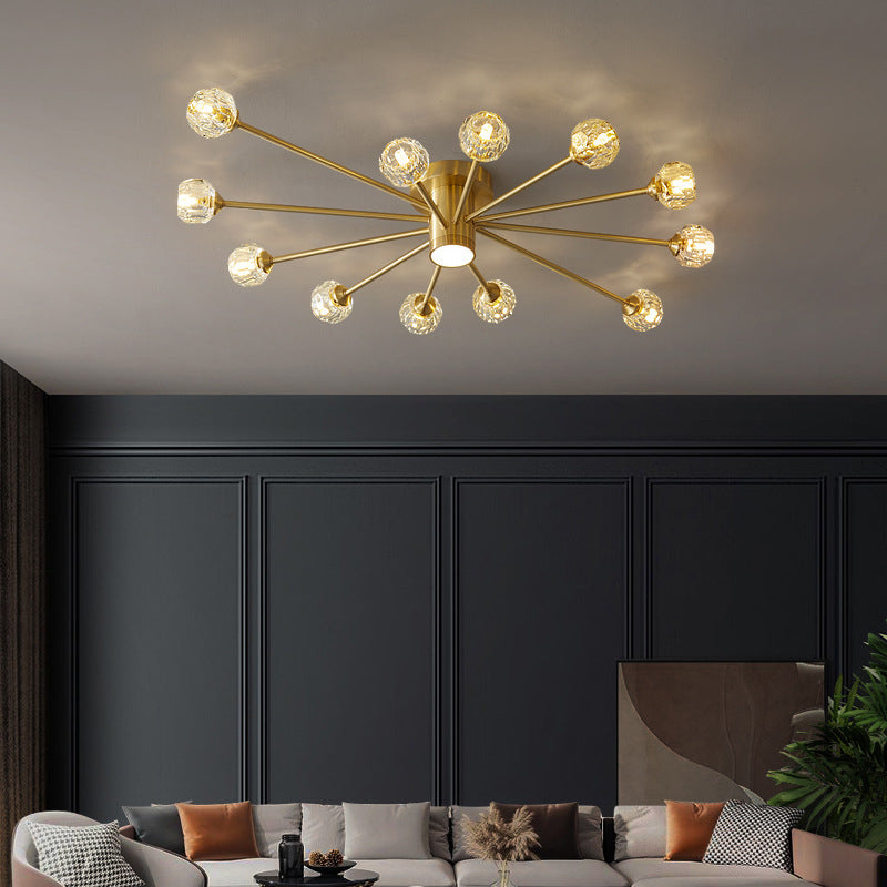 Starburst Semi Flush Ceiling Light Modern Style Crystal Coppery Close to Ceiling Lighting