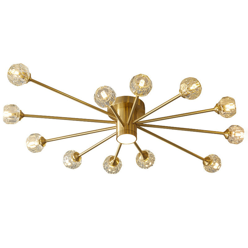 Starburst Semi Flush Ceiling Light Modern Style Crystal Coppery Close to Ceiling Lighting