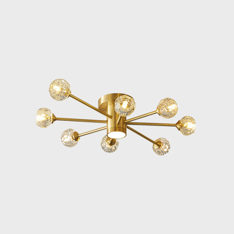 Starburst Semi Flush Ceiling Light Modern Style Crystal Coppery Close to Ceiling Lighting