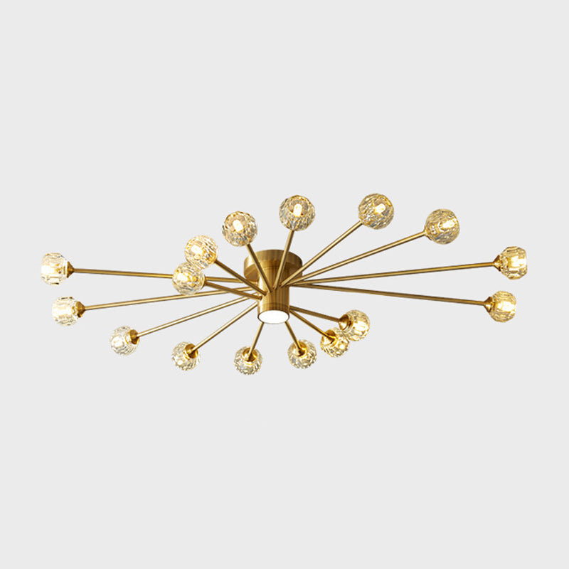Starburst Semi Flush Ceiling Light Modern Style Crystal Coppery Close to Ceiling Lighting