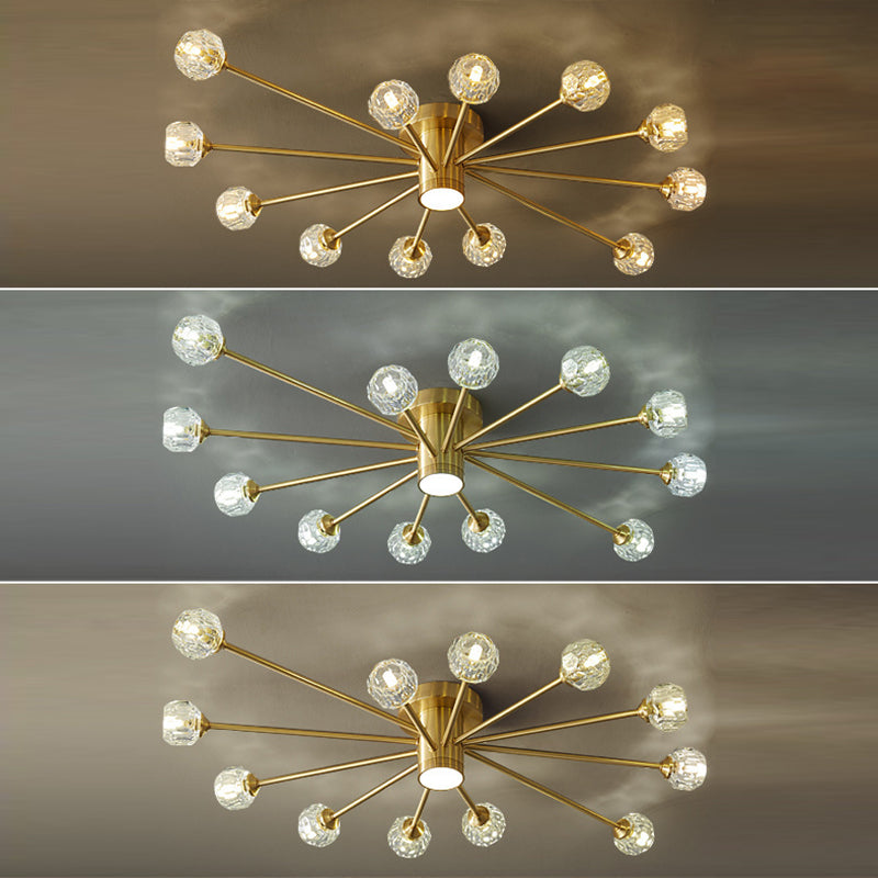 Starburst Semi Flush Ceiling Light Modern Style Crystal Coppery Close to Ceiling Lighting