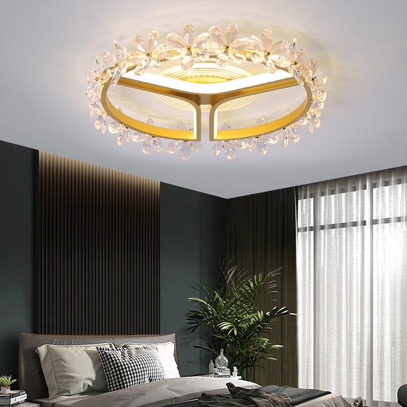 Lámpara de techo moderna de metal dorado y altura de montura de cristal transparente para sala de estar