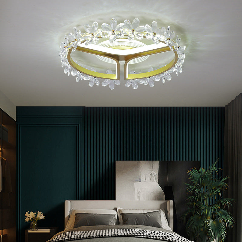 Lámpara de techo moderna de metal dorado y altura de montura de cristal transparente para sala de estar
