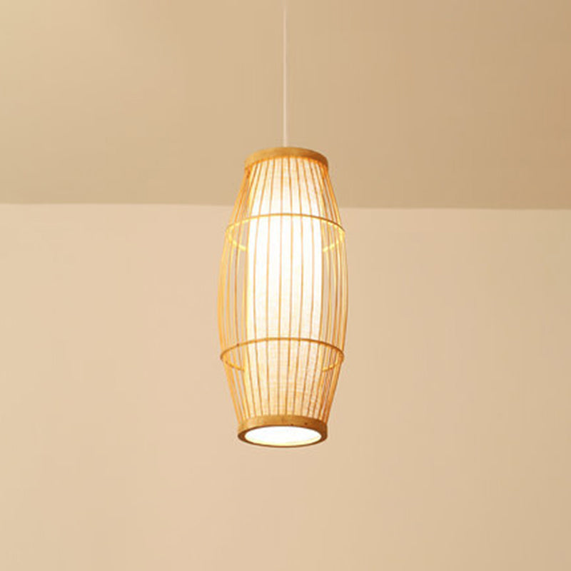Chinese Elongated Pendant Lighting Fixtures Rattan Hanging Light with Hanging Cord for Restaurant