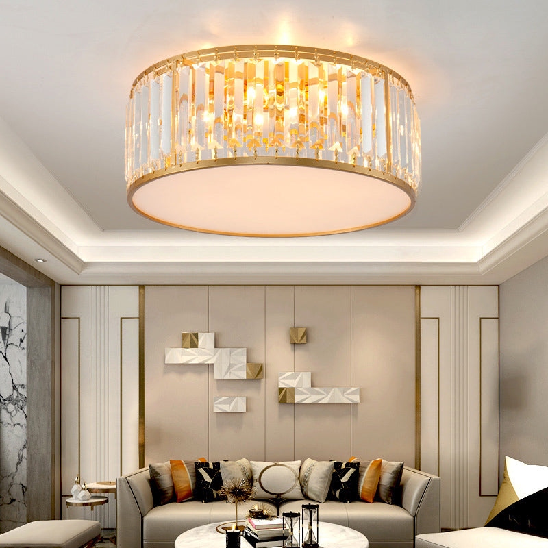 Modern Home Decor Drum Shape Flush Crystal Ceiling Lights for Sitting Room