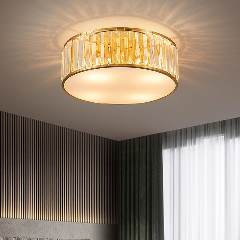 Modern Home Decor Drum Shape Flush Crystal Ceiling Lights for Sitting Room