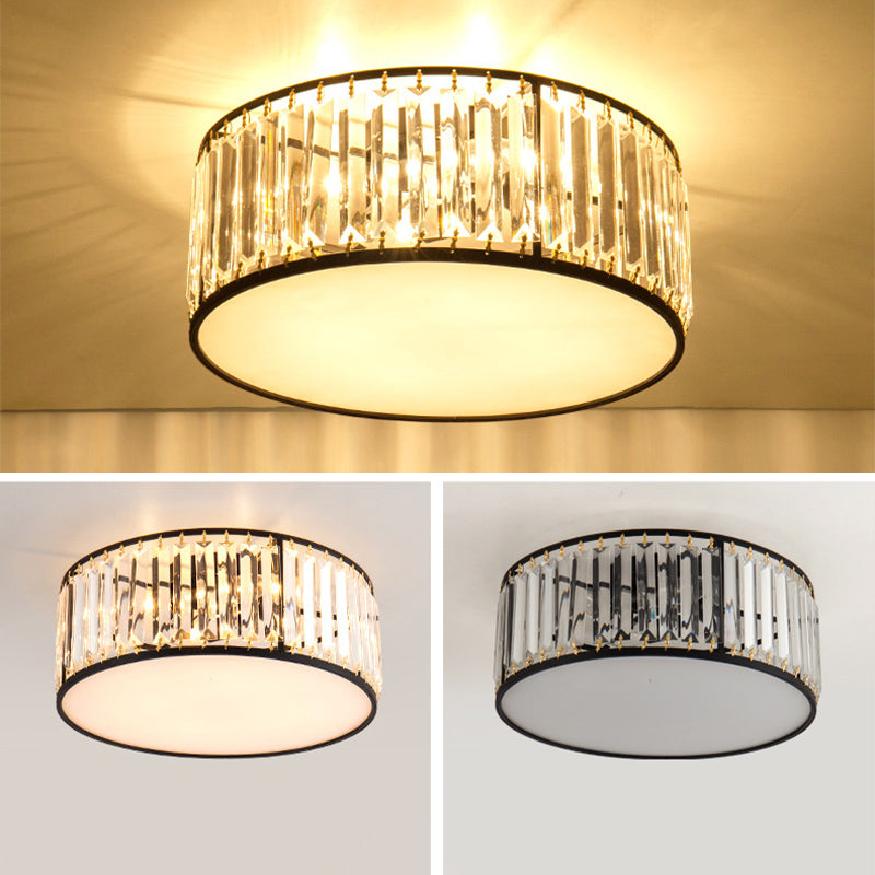 Modern Home Decor Drum Shape Flush Crystal Ceiling Lights for Sitting Room