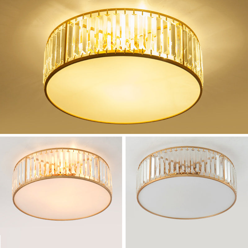 Modern Home Decor Drum Shape Flush Crystal Ceiling Lights for Sitting Room