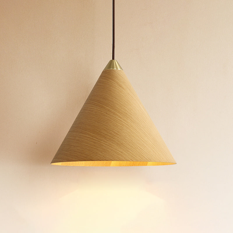 Cone Pendant Light Modern 1-Light Suspension Lamp with Wood Shade for Restaurant
