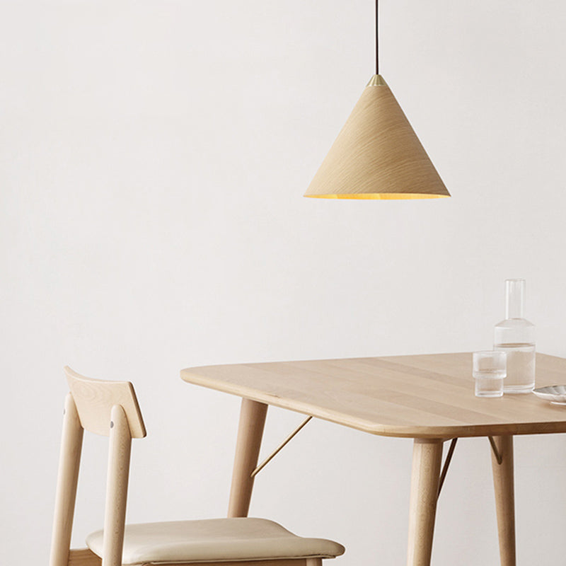 Cone Pendant Light Modern 1-Light Suspension Lamp with Wood Shade for Restaurant