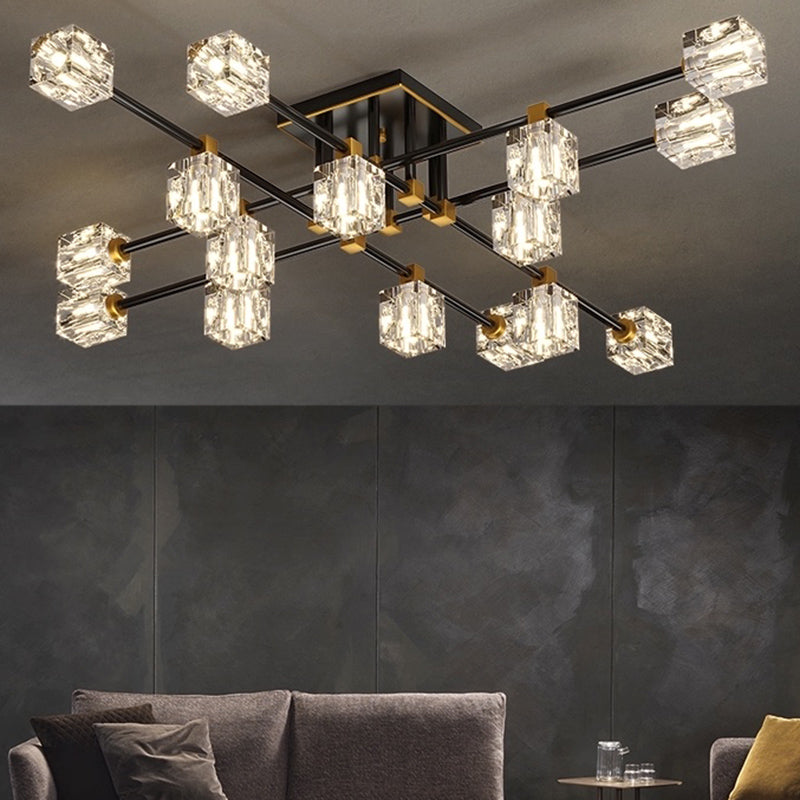 Sputnik Living Room Semi Flush Light Fixture Crystal Modern Semi-Flush Ceiling Light