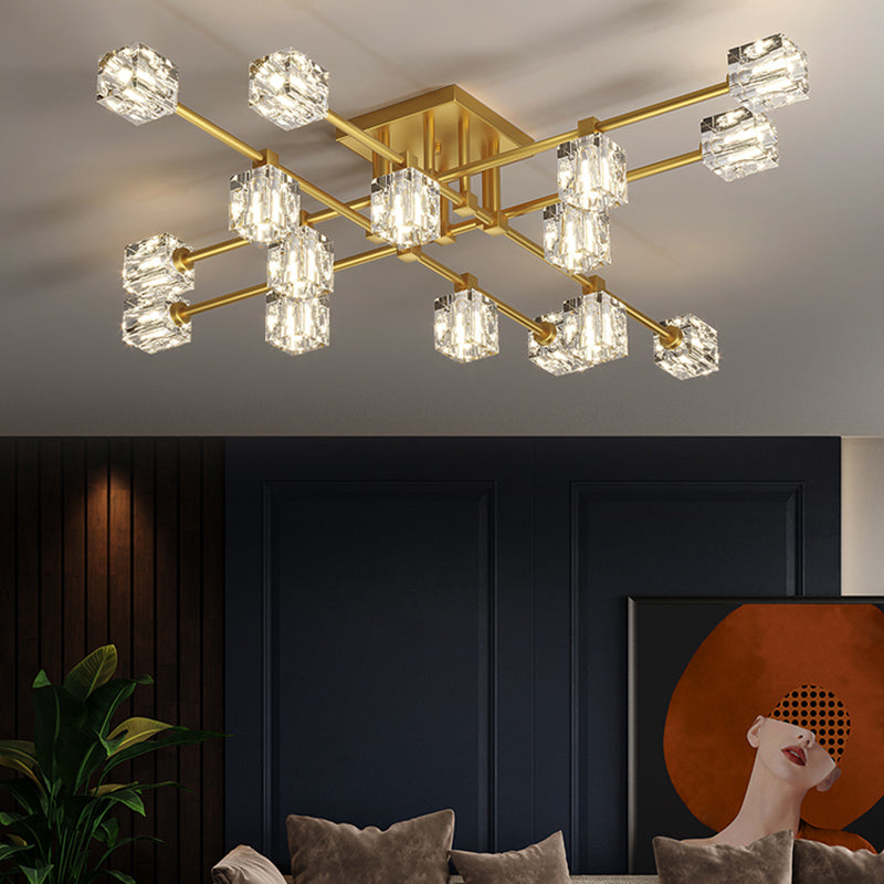 Sputnik Living Room Semi Flush Light Fixture Crystal Modern Semi-Flush Ceiling Light