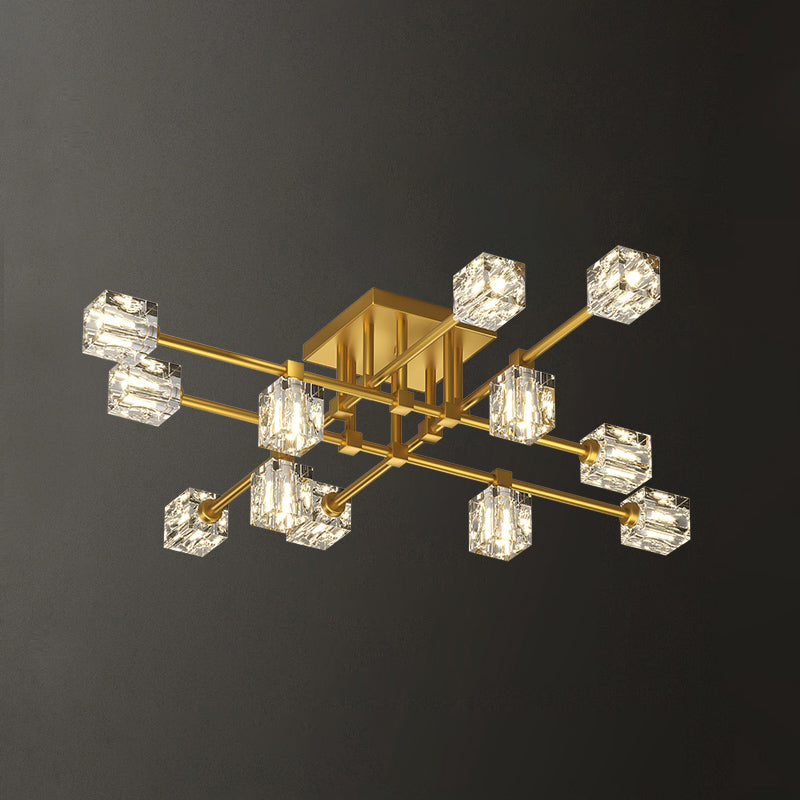 Sputnik Living Room Semi Flush Light Fixture Crystal Modern Semi-Flush Ceiling Light