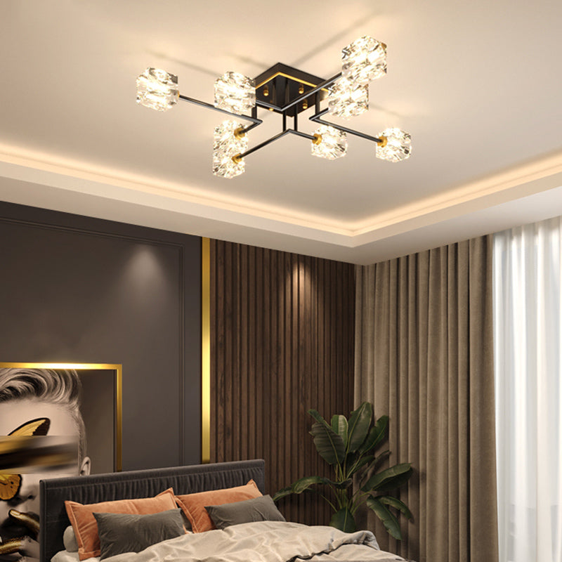 Sputnik Living Room Semi Flush Light Fixture Crystal Modern Semi-Flush Ceiling Light