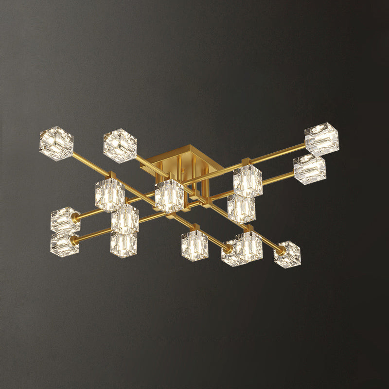 Sputnik Living Room Semi Flush Light Fixture Crystal Modern Semi-Flush Ceiling Light