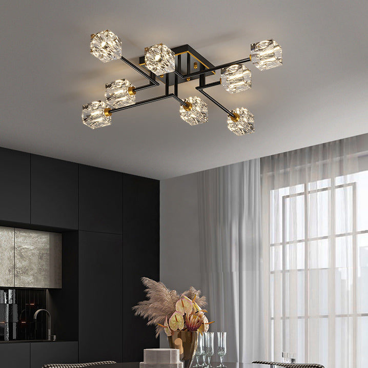 Sputnik Living Room Semi Flush Light Fixture Crystal Modern Semi-Flush Ceiling Light