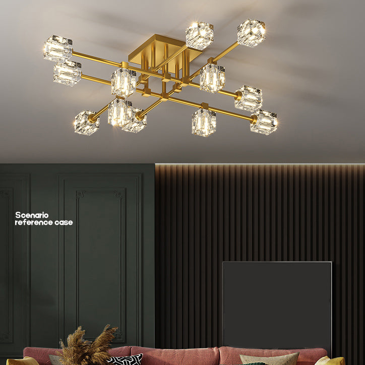 Sputnik Living Room Semi Flush Light Fixture Crystal Modern Semi-Flush Ceiling Light