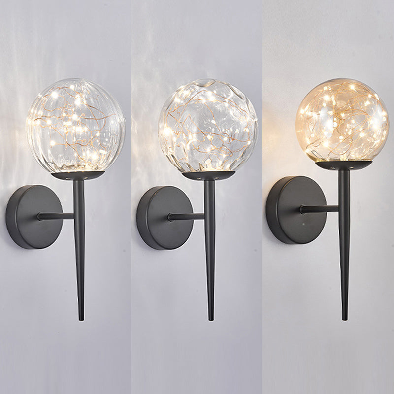 Gypsophila Sconce Lights con tonalità in vetro trasparente muro moderno appeso alla luce in ottone/nero