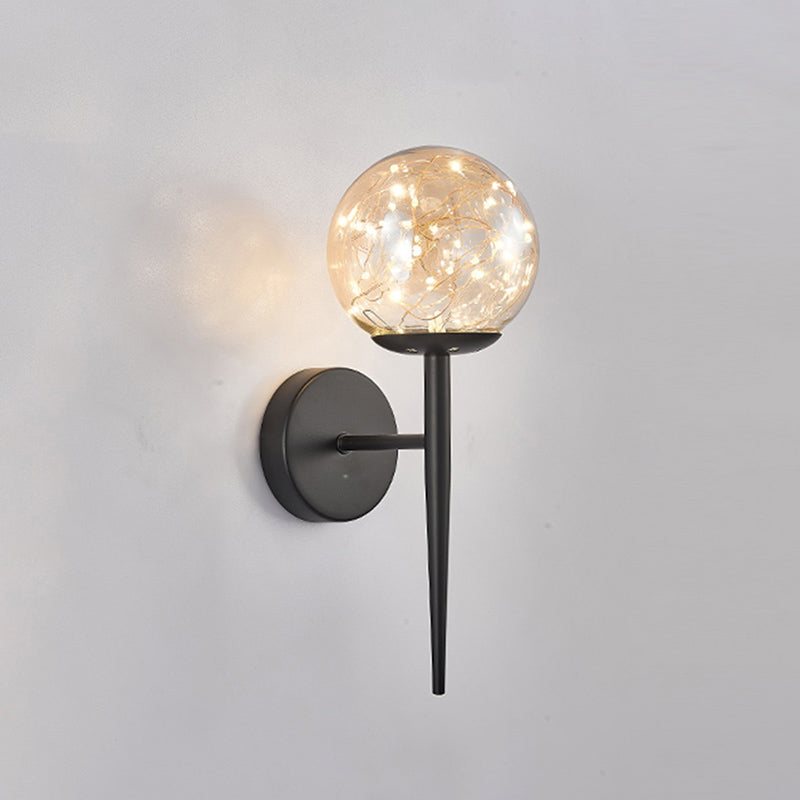 Gypsophila Sconce Lights con tonalità in vetro trasparente muro moderno appeso alla luce in ottone/nero