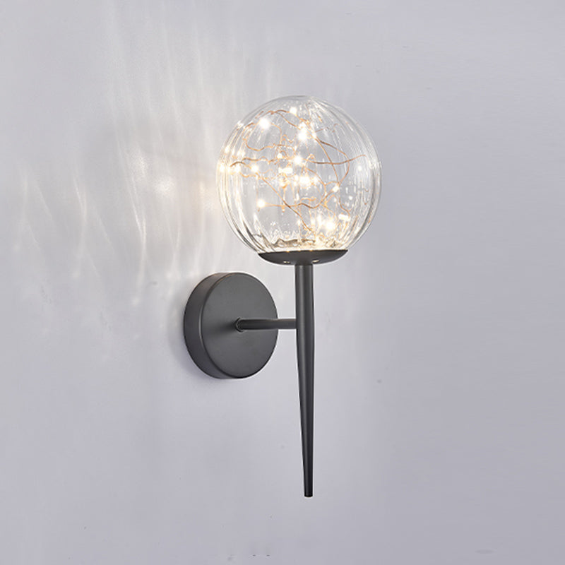 Gypsophila Sconce Lights con tonalità in vetro trasparente muro moderno appeso alla luce in ottone/nero