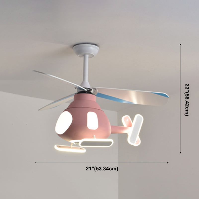 Metal Airplane Shaped Pendant Fan Lamp Cartoon LED Semi Flush Light for Kids Room