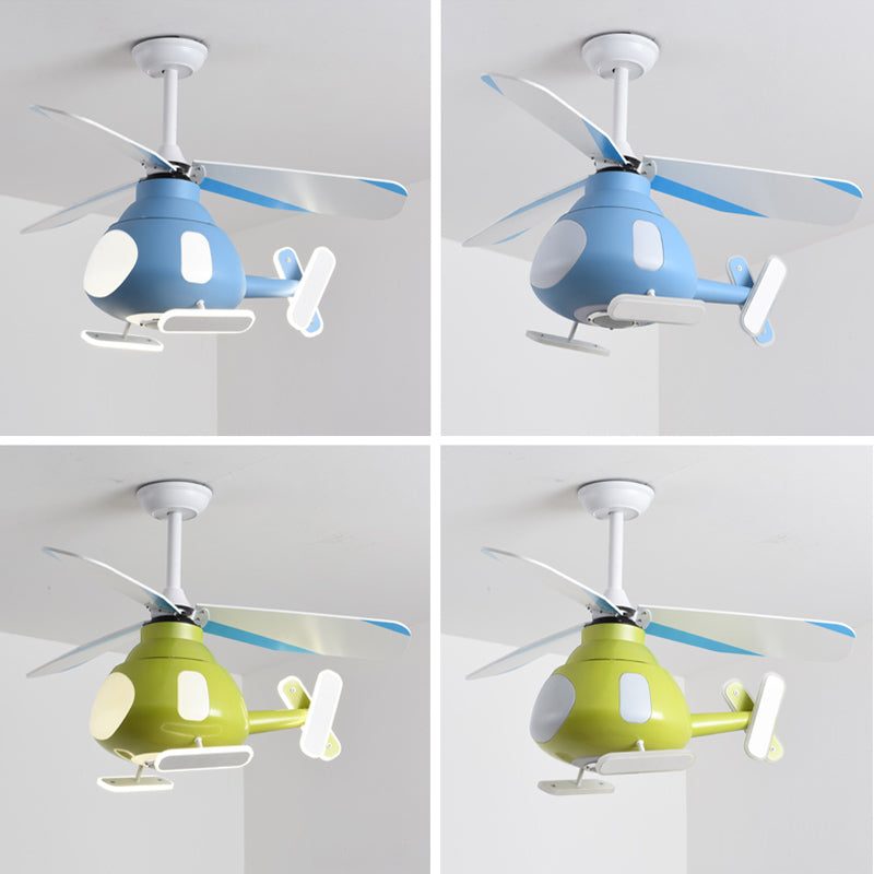Metalen vliegtuigvormige hangerse ventilatorlamp cartoon LED Semi Flush Light voor kinderkamer