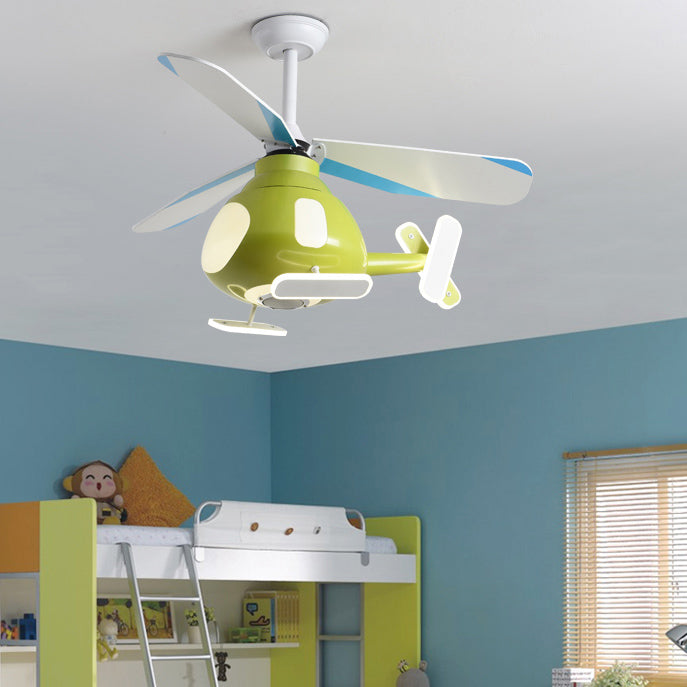Metal Airplane Shaped Pendant Fan Lamp Cartoon LED Semi Flush Light for Kids Room