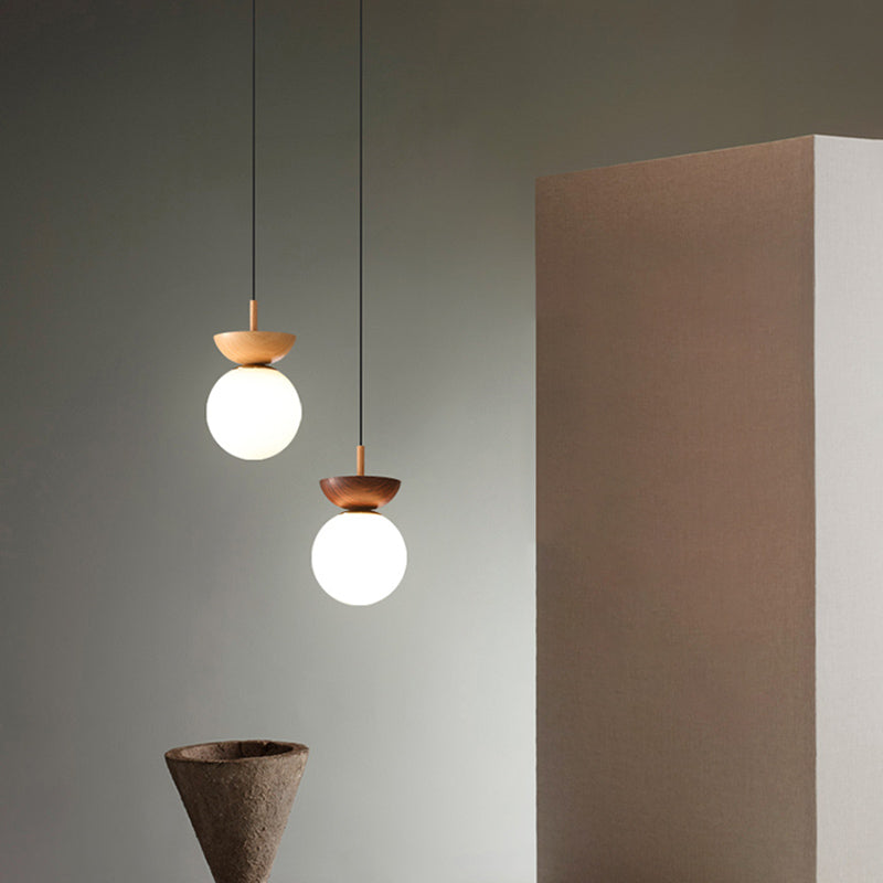 1-Light 6" Wide Pendant Lighting Fixture with White Globe Glass Shade for Restaurant