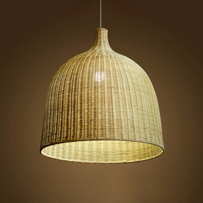 Chinese Bell Pendant Lighting Fixtures Rattan Hanging Light with Hanging Cord for Restaurant