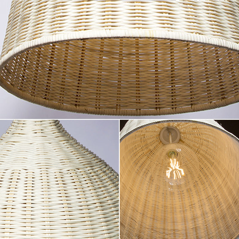 Chinese Bell Pendant Lighting Fixtures Rattan Hanging Light with Hanging Cord for Restaurant
