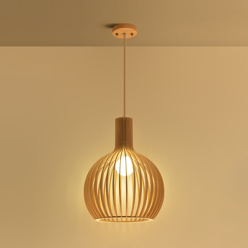 Modern Wood Pendant Lighting Fixture 1-Light Suspension Pendant Light in Natural Wood