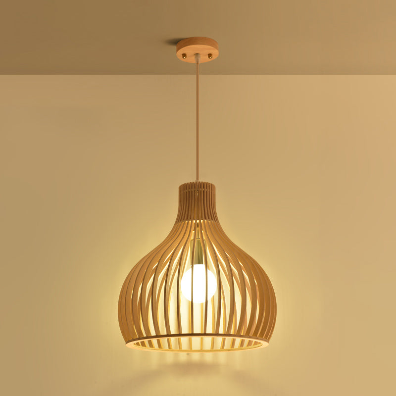 Modern Wood Pendant Lighting Fixture 1-Light Suspension Pendant Light in Natural Wood