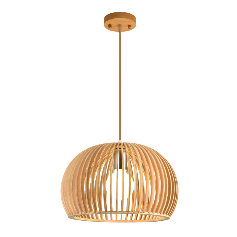 Modern Wood Pendant Lighting Fixture 1-Light Suspension Pendant Light in Natural Wood