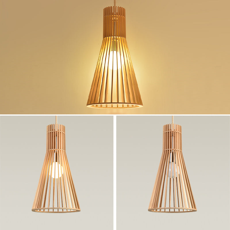 Modern Wood Pendant Lighting Fixture 1-Light Suspension Pendant Light in Natural Wood