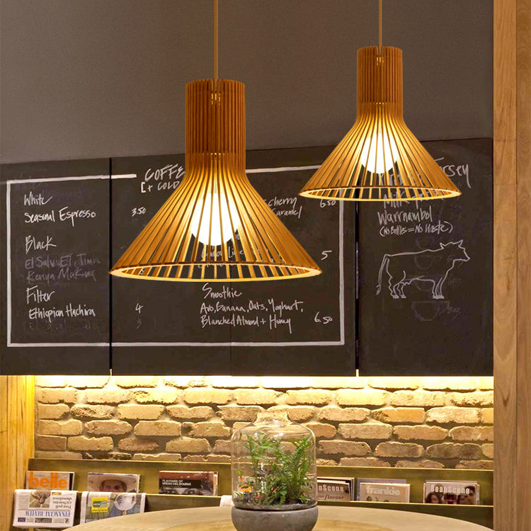 Modern Wood Pendant Lighting Fixture 1-Light Suspension Pendant Light in Natural Wood