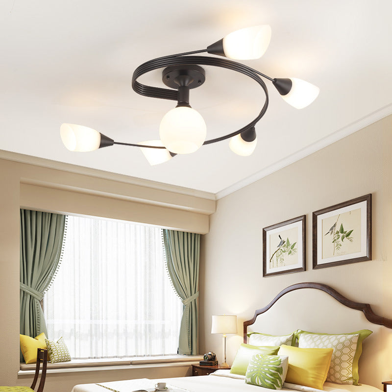 Twirled Glass Semi Flush Mount Black Traditional Multi Lights Ceiling Light for Living Room