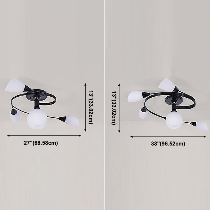 Twirled Glass Semi Flush Mount Black Traditional Multi Lights Ceiling Light for Living Room