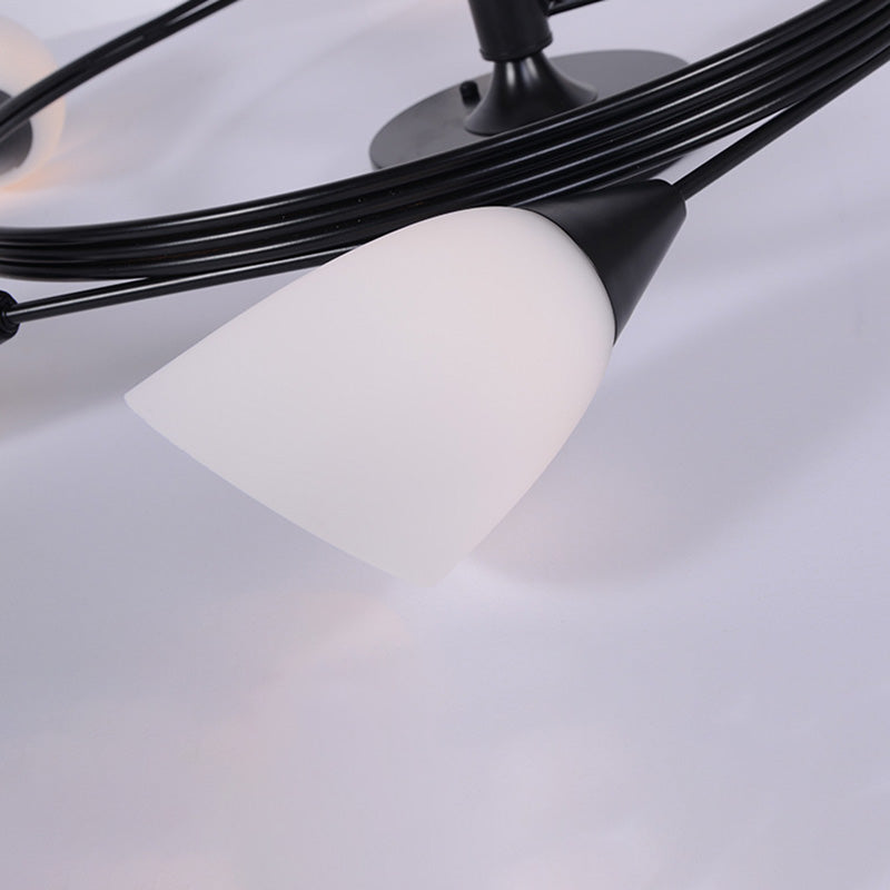 Twirled Glass Semi Flush Mount Black Traditional Multi Lights Ceiling Light for Living Room