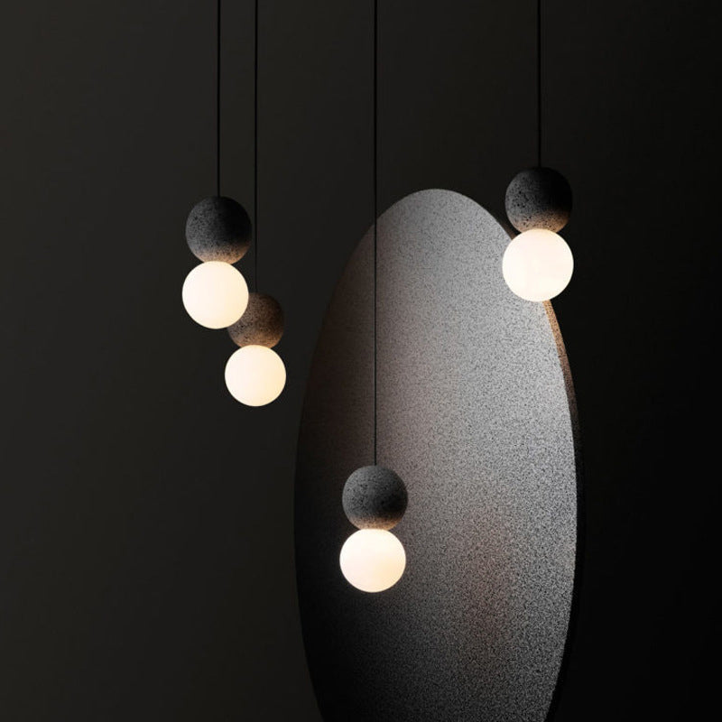 Neuheit einfacher Schneeball -Anhänger Zement 1 Leichtes Wohnzimmer Licht in Schwarz mit Milchglasschatten