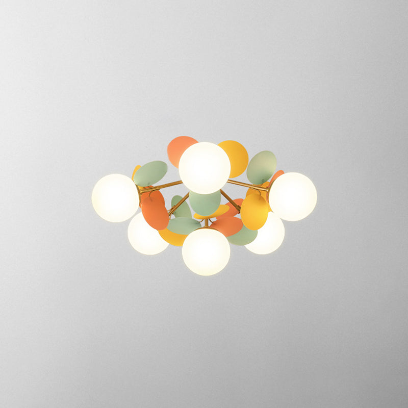 Lámpara de techo Sputnik creativa y moderna de hierro forjado, montaje semiempotrado para interiores con pantalla de cristal