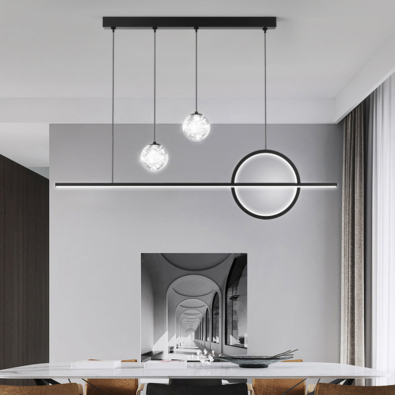 Geometric Island Lighting Modern Pendant Light Glass 4 Light Island Light Fixture in Black