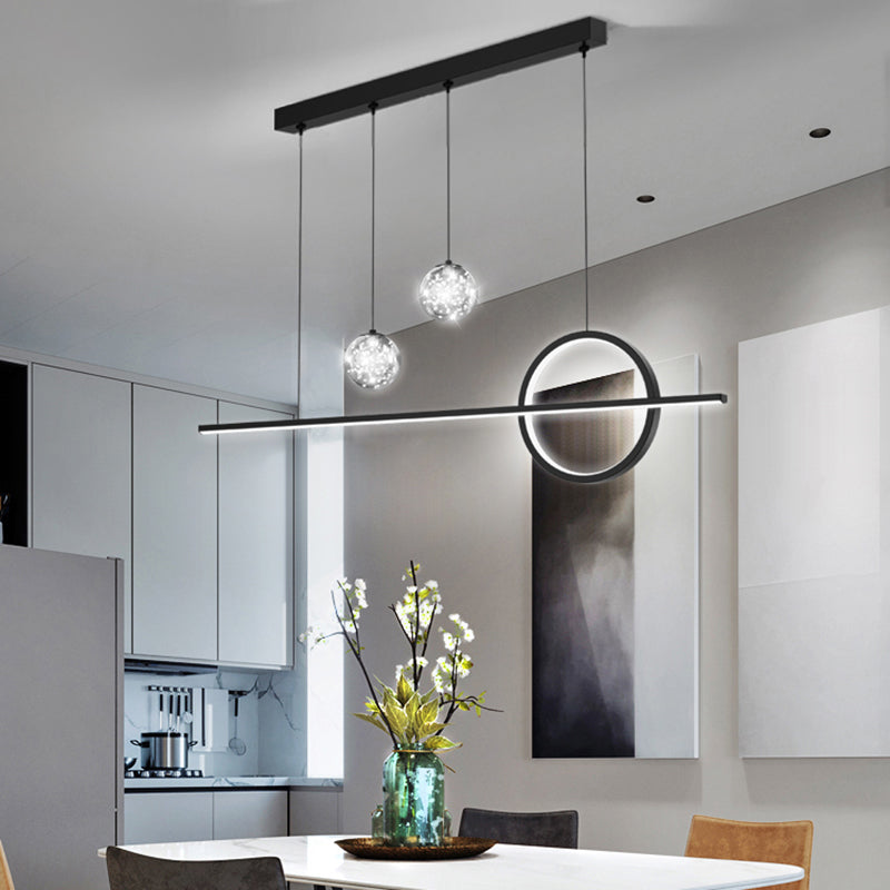 Geometric Island Lighting Modern Pendant Light Glass 4 Light Island Light Fixture in Black