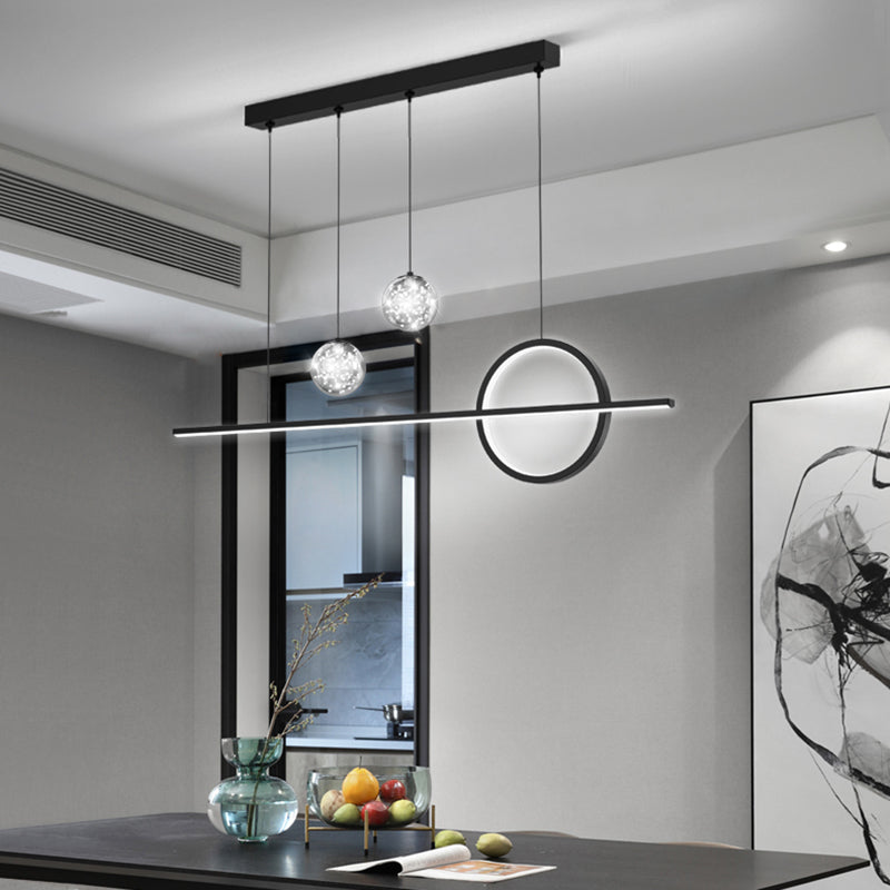 Geometric Island Lighting Modern Pendant Light Glass 4 Light Island Light Fixture in Black
