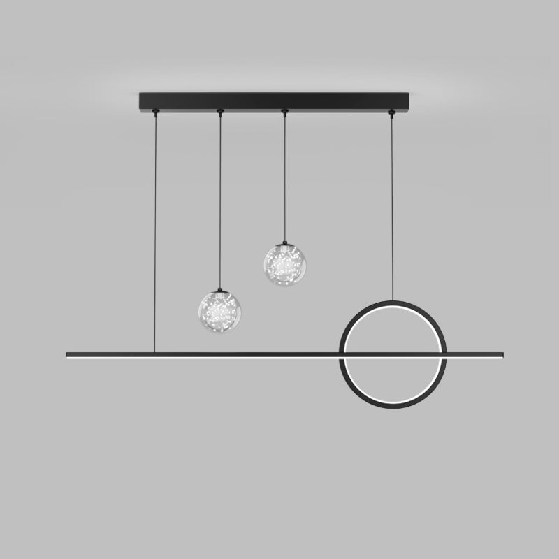 Geometric Island Lighting Modern Pendant Light Glass 4 Light Island Light Fixture in Black