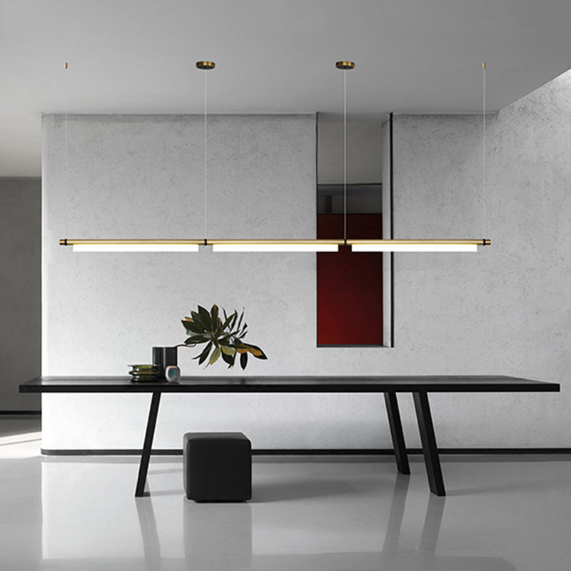 Modern LED Island Lighting Linear Metal Chandelier Light Fixture for Dining Room