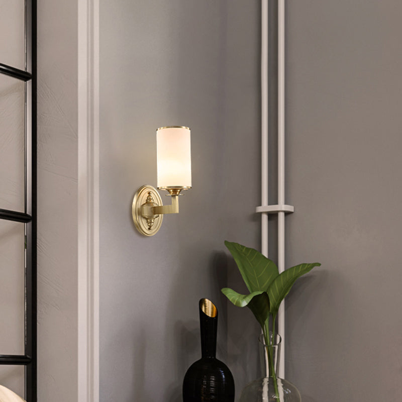 Moderno de estilo simple de estilo medio cilindro Medina de pared y vidrio 1 apliques de luz