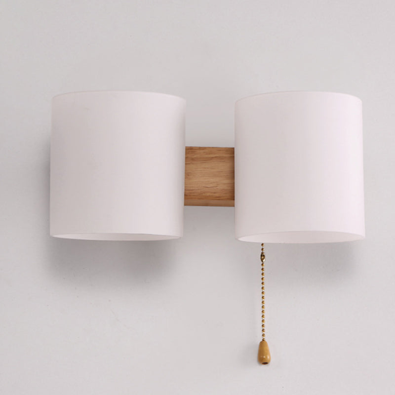 Lámpara de pared de madera de madera de pared cilíndrica moderna de pared con sombra de vidrio blanco