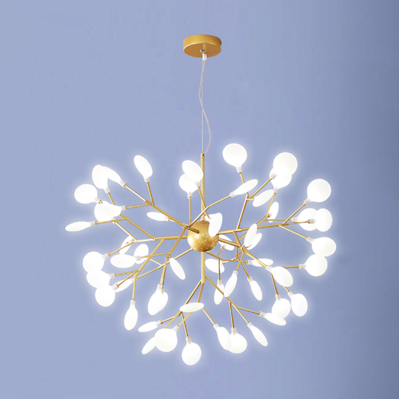 Acrylic Gold Pendant Light in Modern Luxury Style Wrought Iron Firefly Hanging Lamp for Living Room