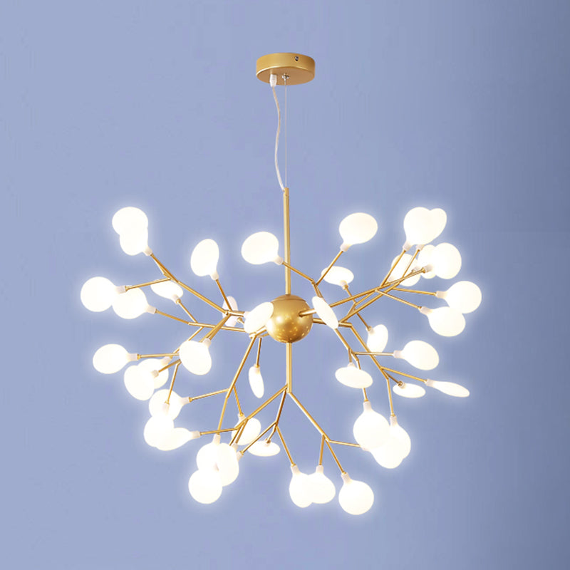 Acrylic Gold Pendant Light in Modern Luxury Style Wrought Iron Firefly Hanging Lamp for Living Room